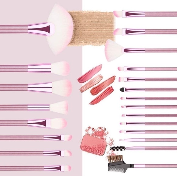 New - 22Pcs Premium, Soft Bristles Pink Makeup Brush Set With Case - Picture 3 of 7